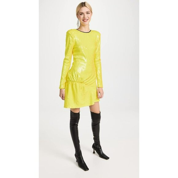 NEW Brogger Diana Neon Yellow Sequin Mini Dress Black Mesh Street Wear Glam - Picture 3 of 15